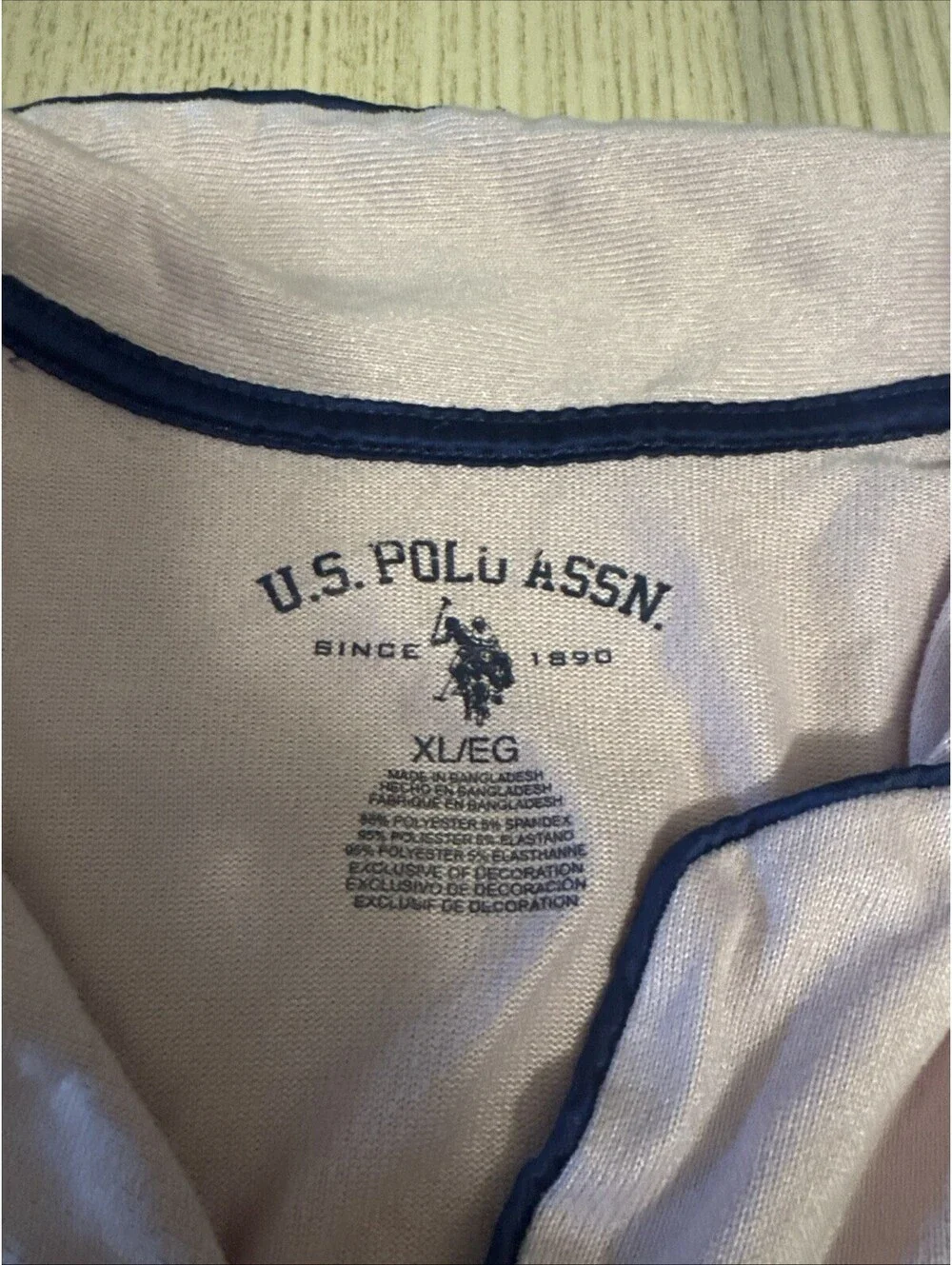 US Polo Assn Women’s Pajama Set Pink Navy Blue Piping Button Up Long Sleeve XL